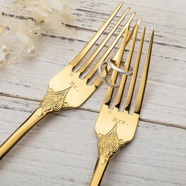 Personalized vintage wedding forks with laser engraving, set of 2