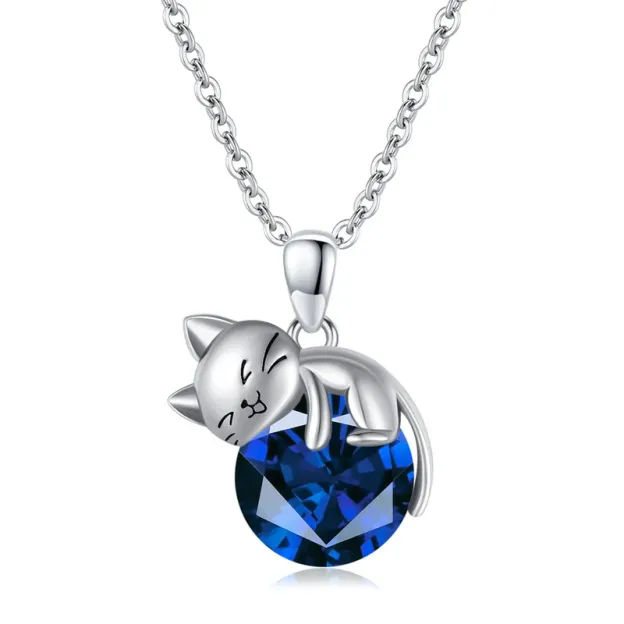 Cat pendant necklace with birthstone, gift for women, daughter and mother