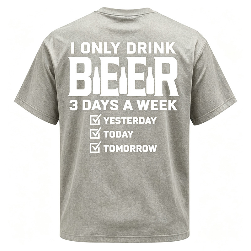 Retro Washed Cotton Creative Beer Slogan T-Shirt