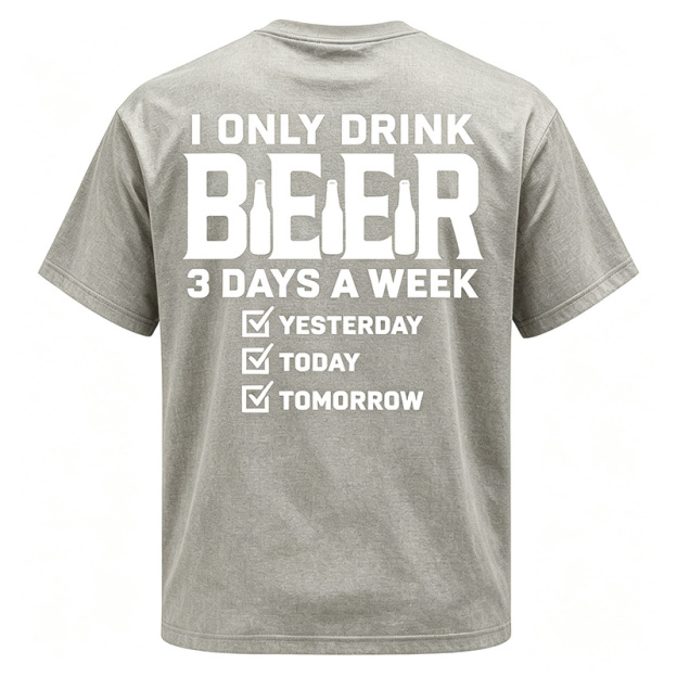 Retro Washed Cotton Creative Beer Slogan T-Shirt