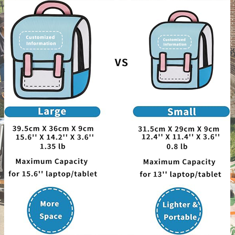 🎒Cute cartoon backpack, drawing style comic fun schoolbag