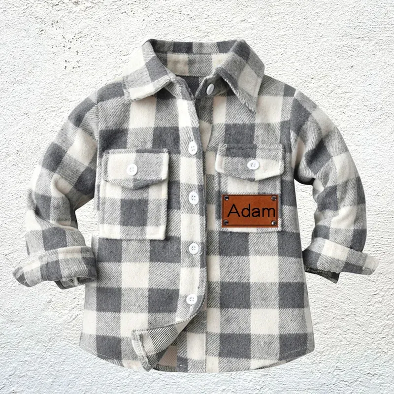 Personalized Leather Patch Kids Flannel Jacket