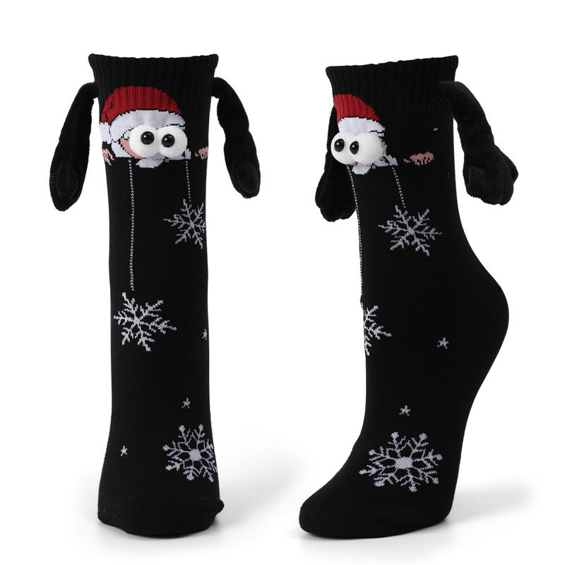 Christmas embroidered magnetic holding hands socks