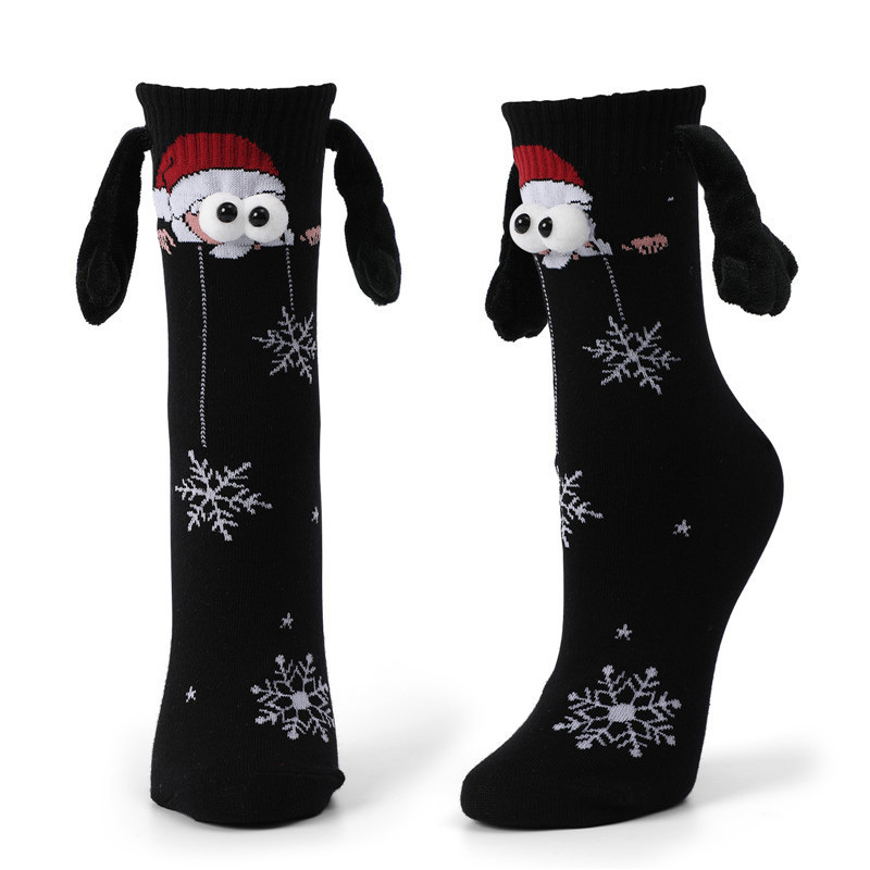 Christmas embroidered magnetic holding hands socks