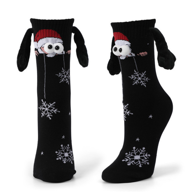 Christmas embroidered magnetic holding hands socks
