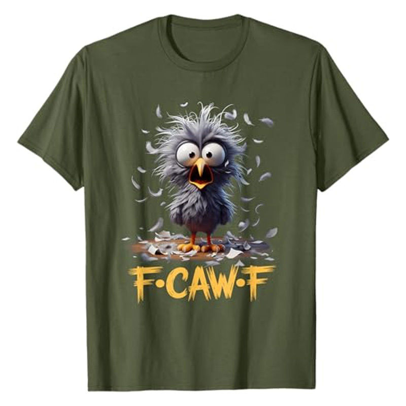 Round neck short-sleeved shirt with funny crow print