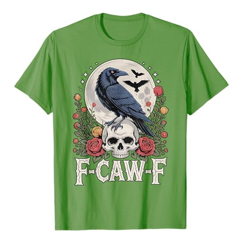 Round neck crow flower print short sleeves