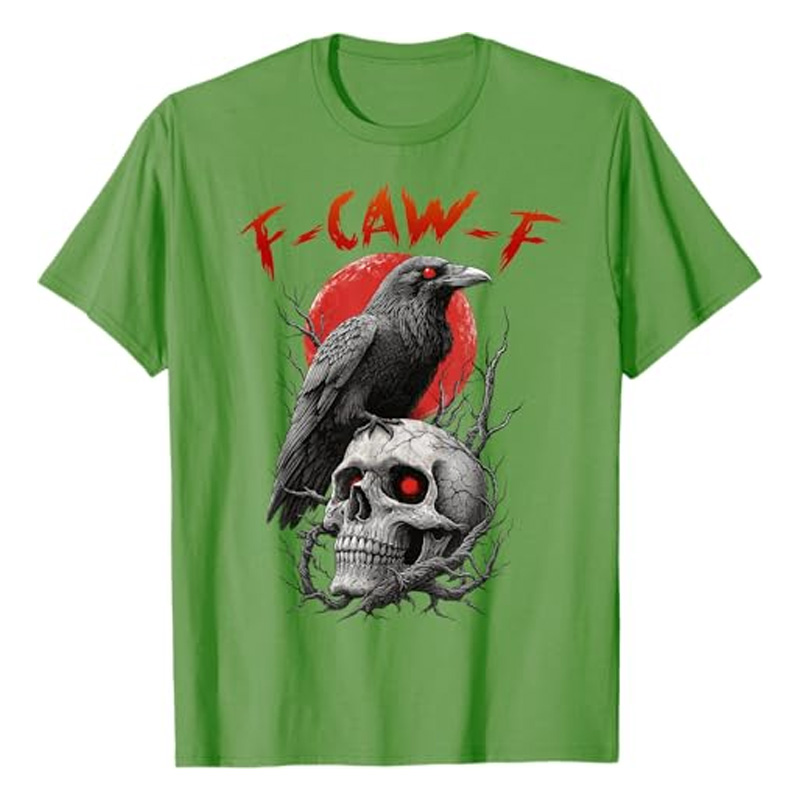 Round neck crow skull print short sleeves