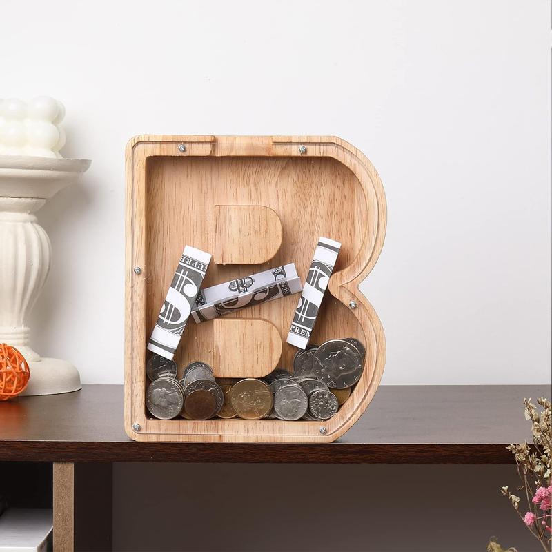 1Pc Wooden Letter Piggy Bank,Coins Jar, HomeDesktop Crafts Orament Decor