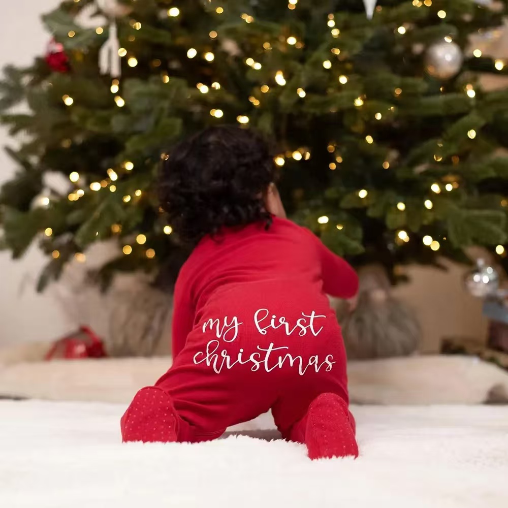 Personalized Baby First Christmas Cozy Soft Long Sleeve Romper
