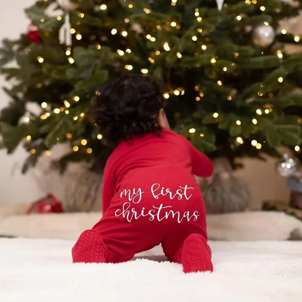 Personalized Baby First Christmas Cozy Soft Long Sleeve Romper