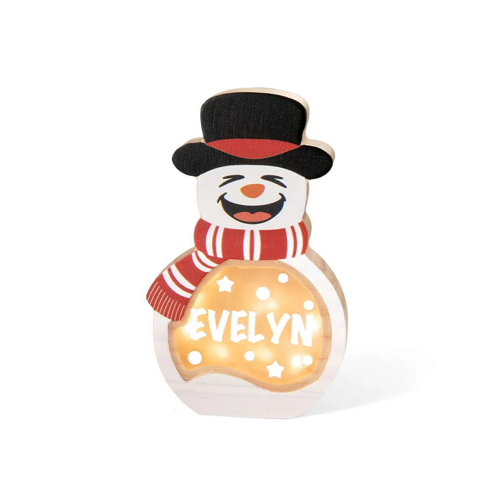 Personalized Snowman Wooden Decoration with LED Light Tabletop Winter Name Block Sign Holiday Party Supplies Christmas Gift for Family