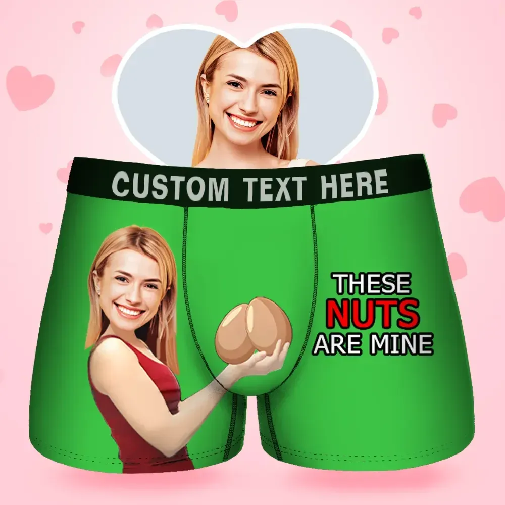 Father's Day Gifts Custom Face Men's Boxer These Nuts Are Mine Style Underwear, Birthday Gifts for Husband, Waistband Text Boxer Gift
