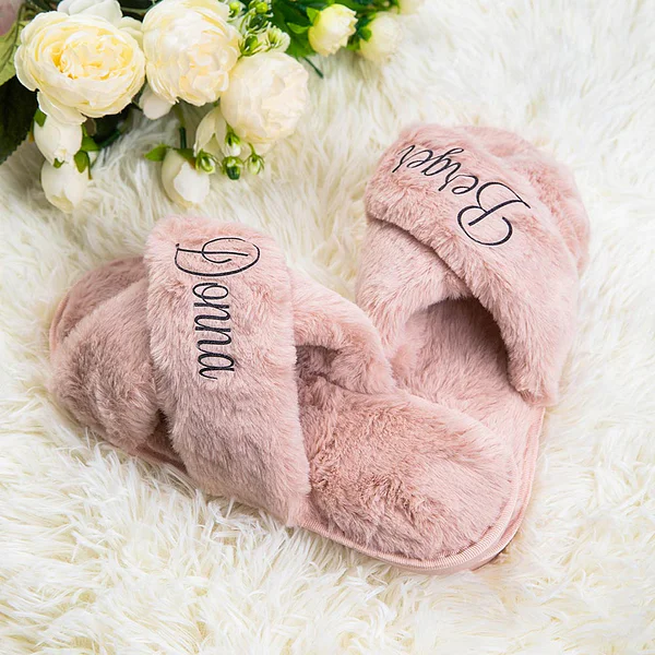 Personalized Bridal Slipper Bridesmaid Fluffy Slippers
