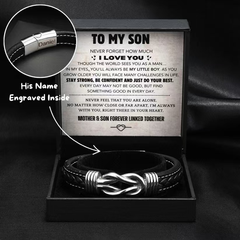 Son's Infinity Knot Bracelet Gift Set & Engraved Name