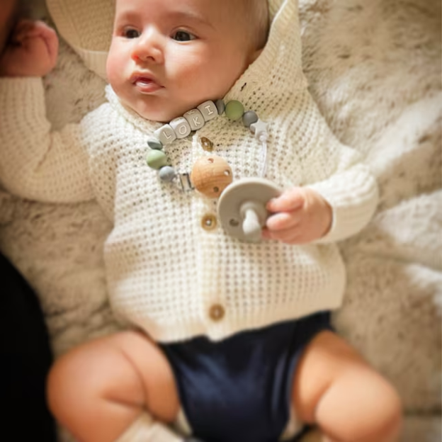 Personalized Baby Pacifier Clip & Rattle Ring