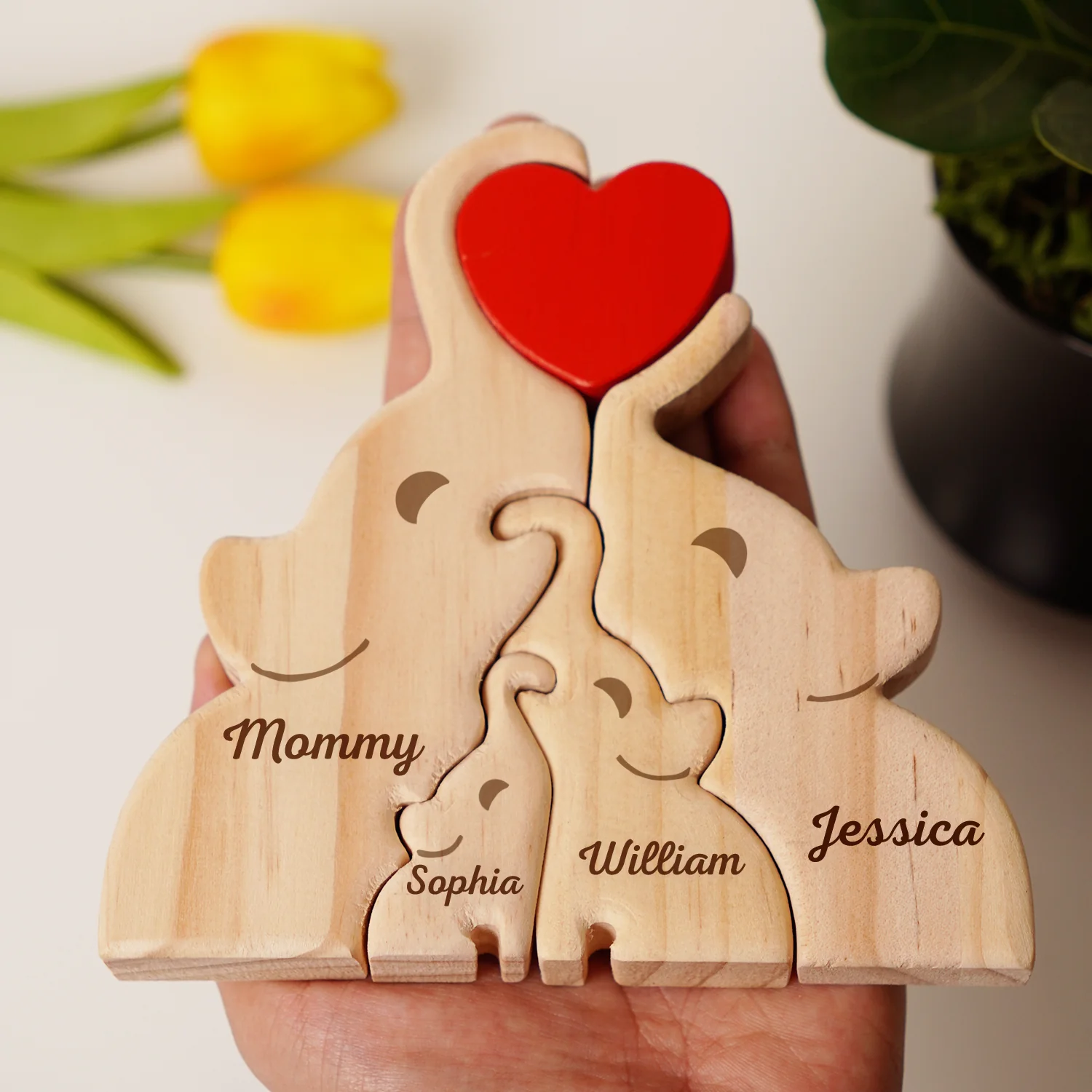 Love Elephant Family - Gift For Mother, Father, Family - Personalized Custom Shaped Wooden Puzzle
