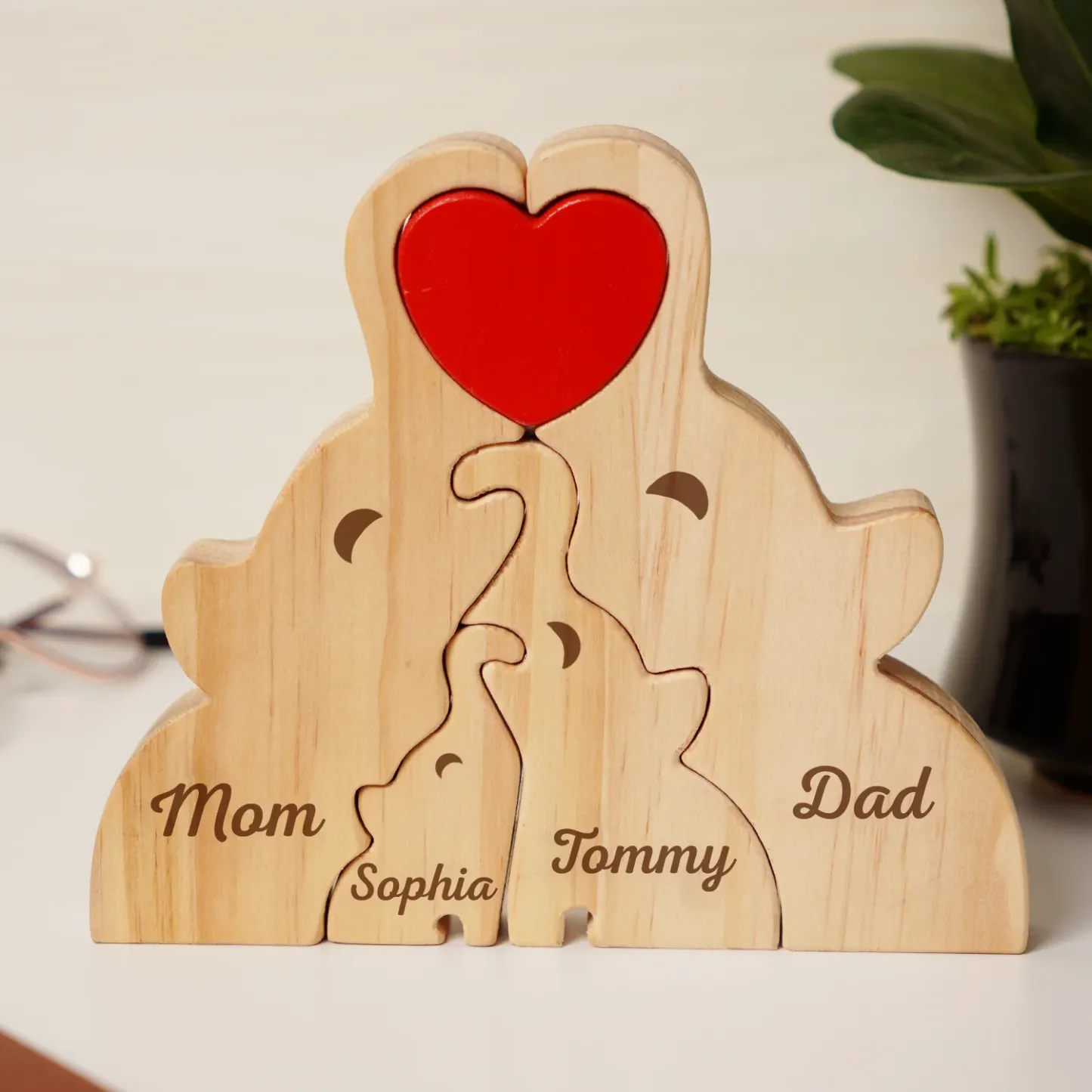 Love Elephant Family - Gift For Mother, Father, Family - Personalized Custom Shaped Wooden Puzzle
