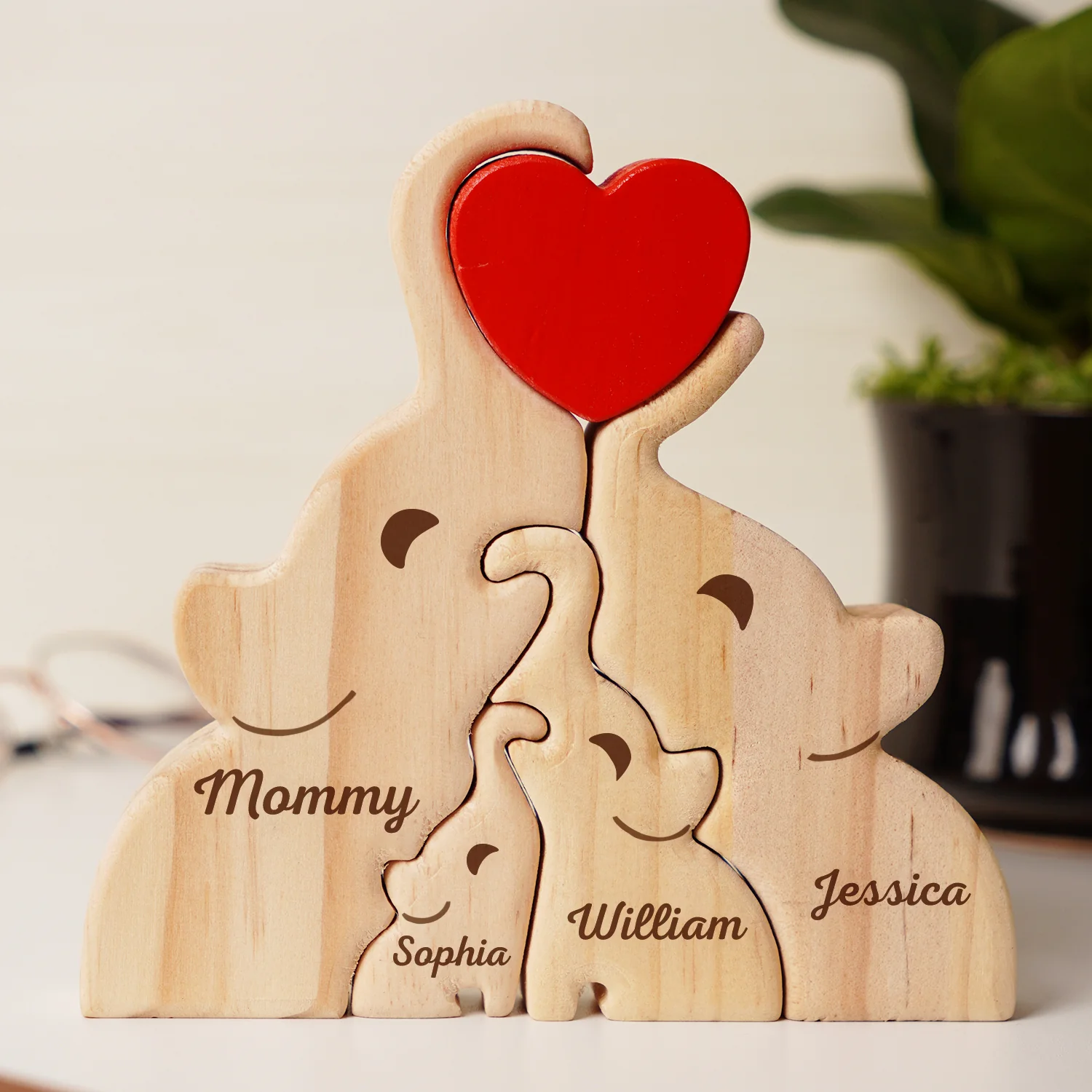 Love Elephant Family - Gift For Mother, Father, Family - Personalized Custom Shaped Wooden Puzzle