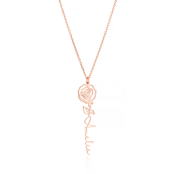 Birth Flower Necklace English Name Necklace Personalized