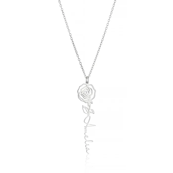 Birth Flower Necklace English Name Necklace Personalized