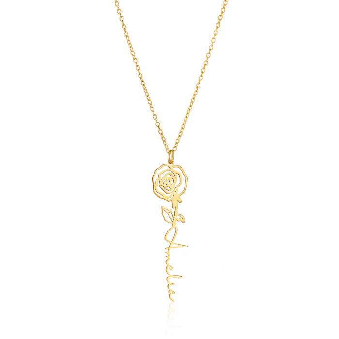 Birth Flower Necklace English Name Necklace Personalized