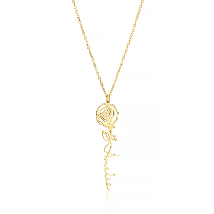 Birth Flower Necklace English Name Necklace Personalized