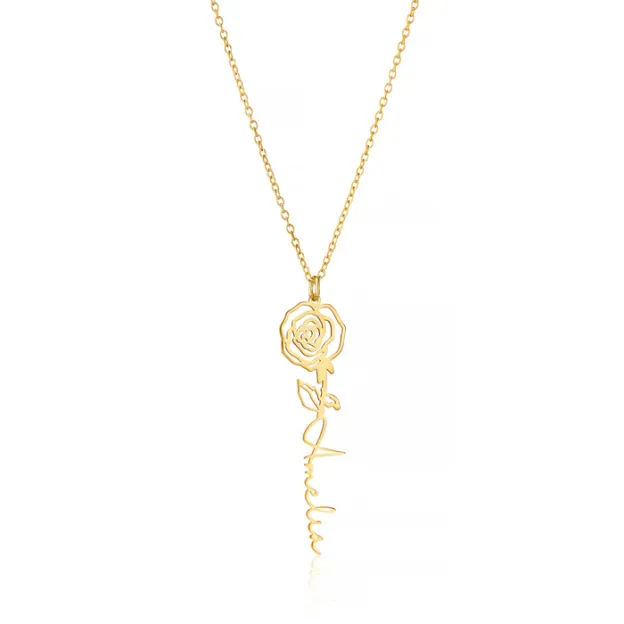 Birth Flower Necklace English Name Necklace Personalized