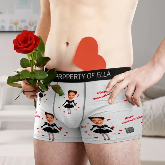 Custom Photo Boxer Men's Heart Face Underwear Couple Gifts AR View