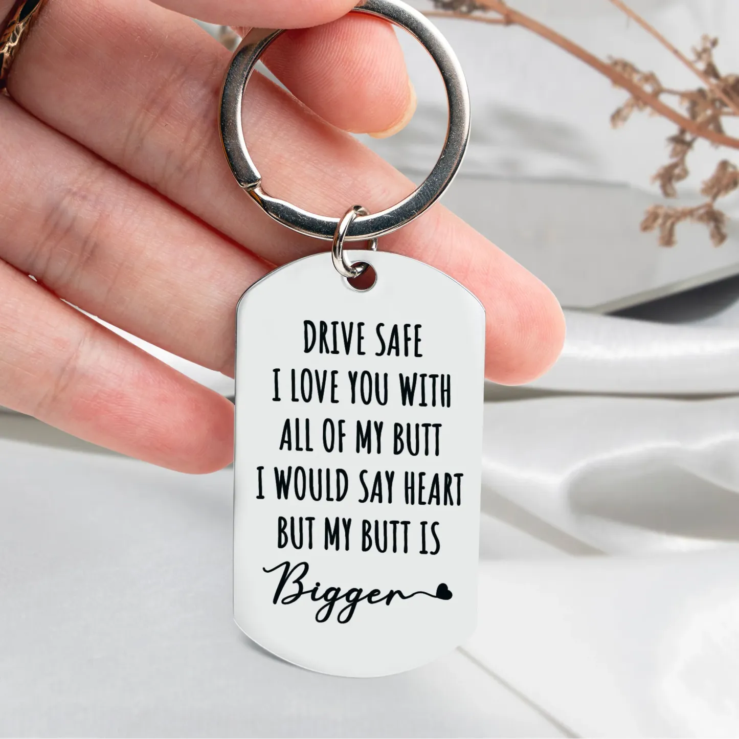Drive Safely I Love You With All My Heart - Personalized Stainless Steel Photo Keychain