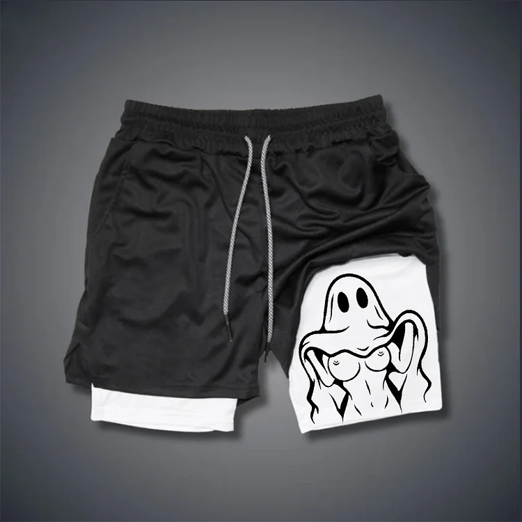 NAUGHTY GHOST SEXY BOOBS GRAPHIC PRINT GYM PERFORMANCE SHORTS