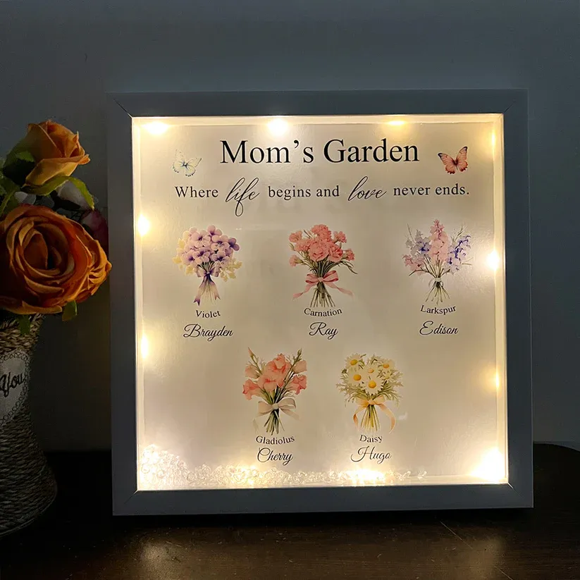 Customized Mom's Garden Birth Flower Light Frame Box