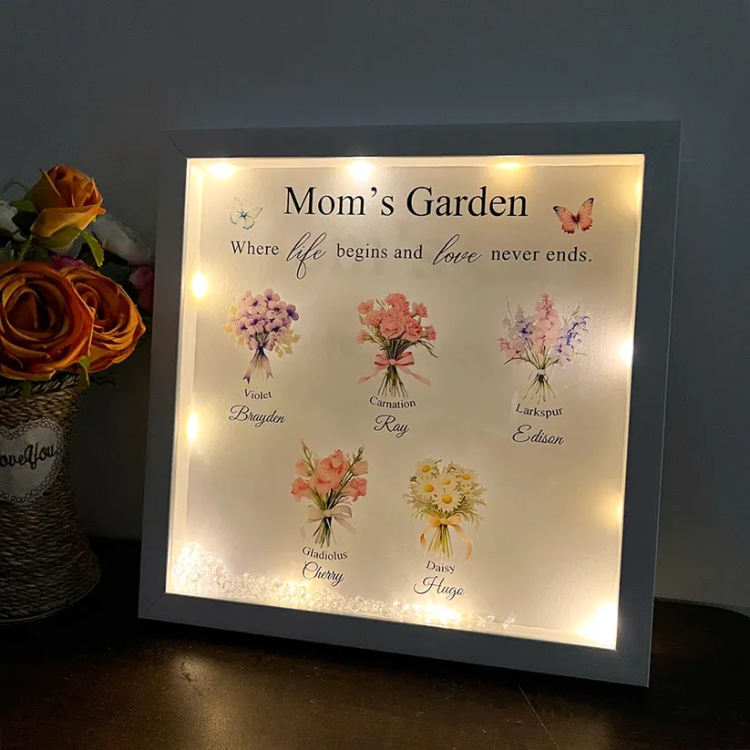Customized Mom's Garden Birth Flower Light Frame Box