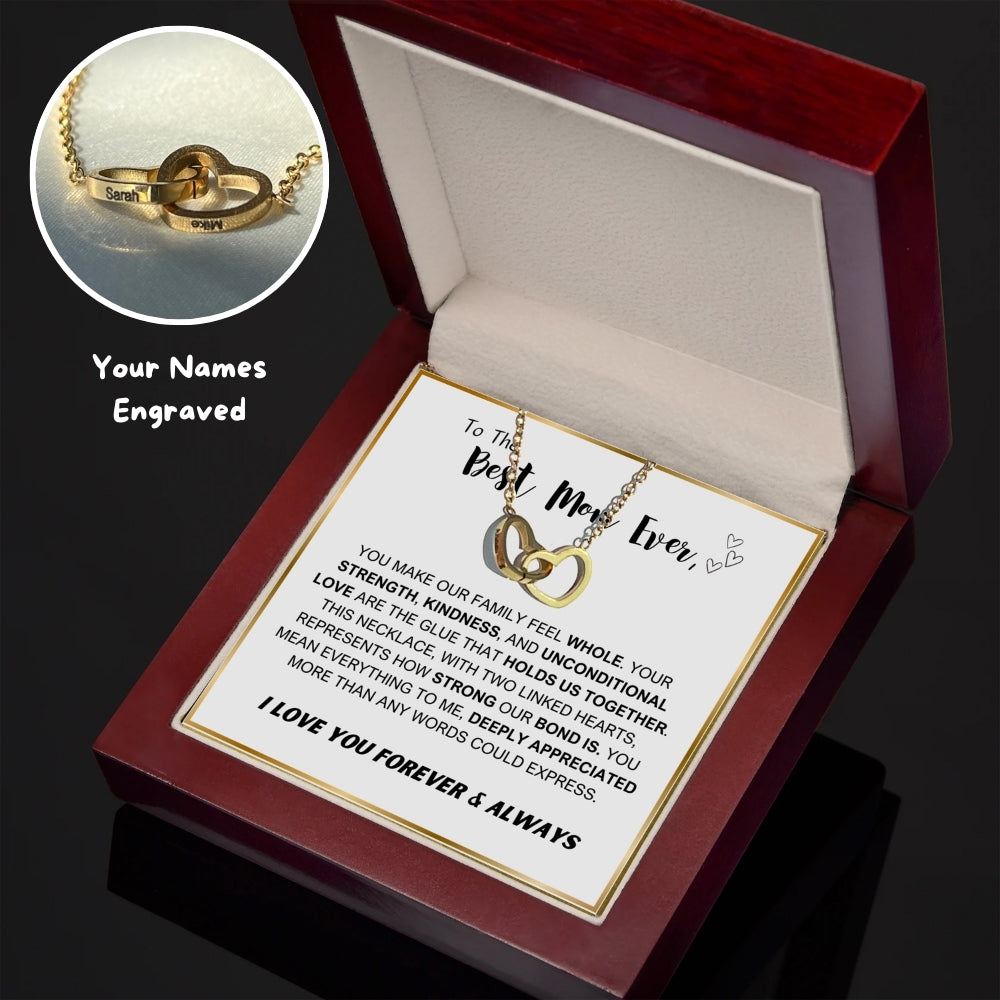 "To The Best Mom Ever"- Interlocking Hearts Necklace w/ Luxury LED Box