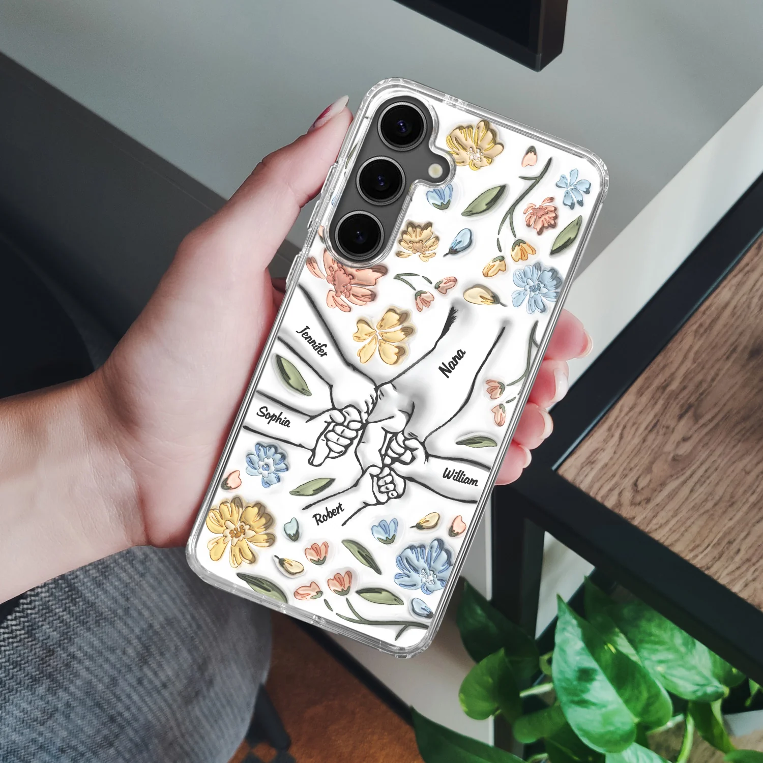 Hand In Hand, I Will Always Protect You - Gift For Mom, Grandma - 3D Inflated Effect Printed Personalized Clear Phone Case