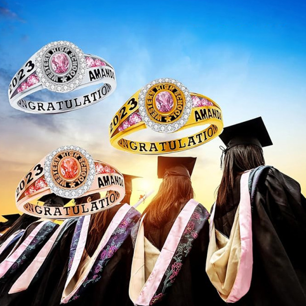 Customized graduation rings with birthstones for graduates