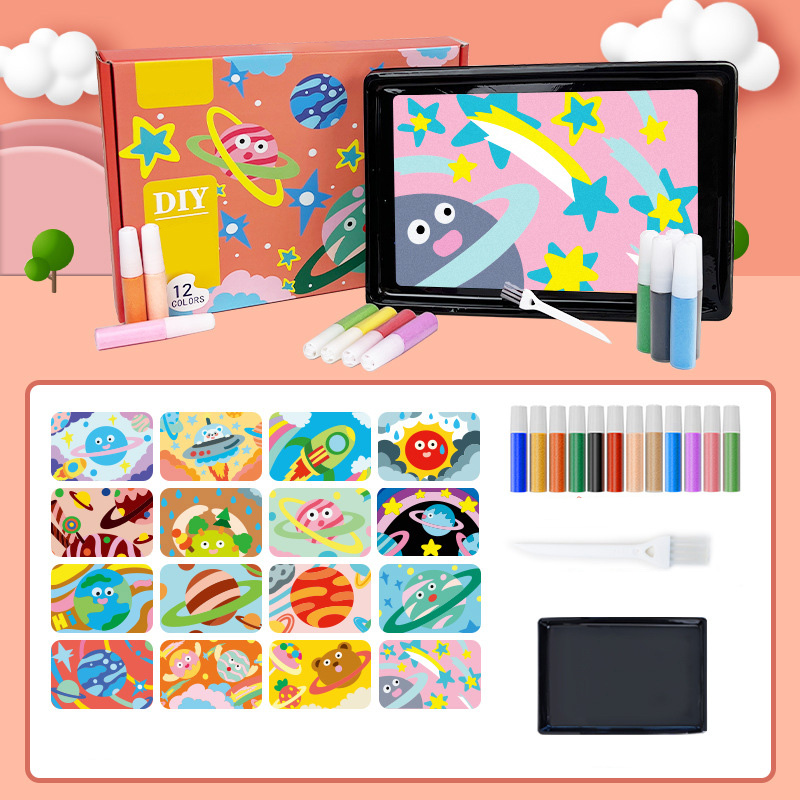 Children's handmade diy color sand painting puzzle coloring toys set