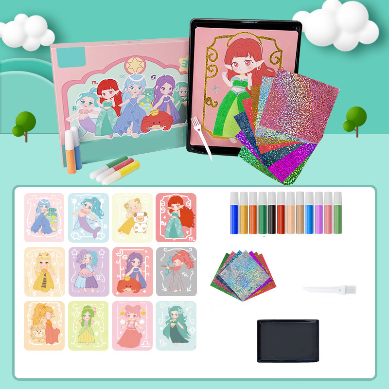 Children's handmade diy color sand painting puzzle coloring toys set