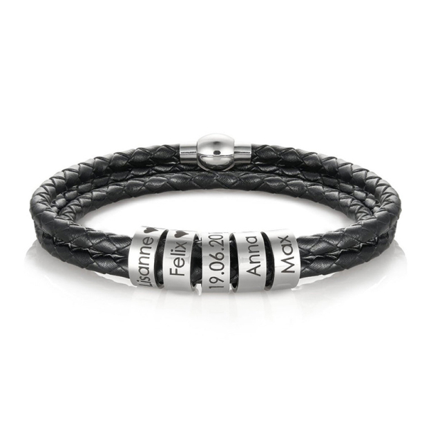 Stainless steel round head engraved diy triple leather bracelet