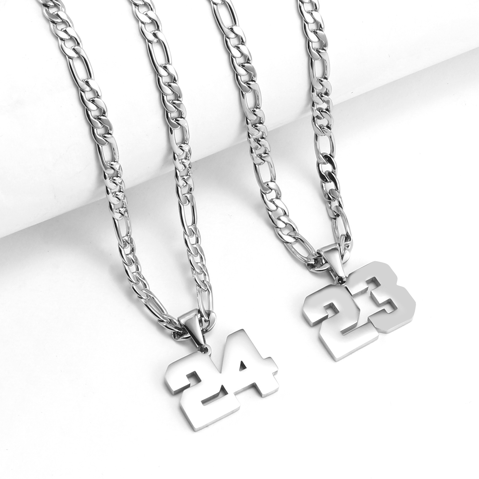 Stainless Steel Necklace Gold Plated Lucky Number Pendant Jewelry