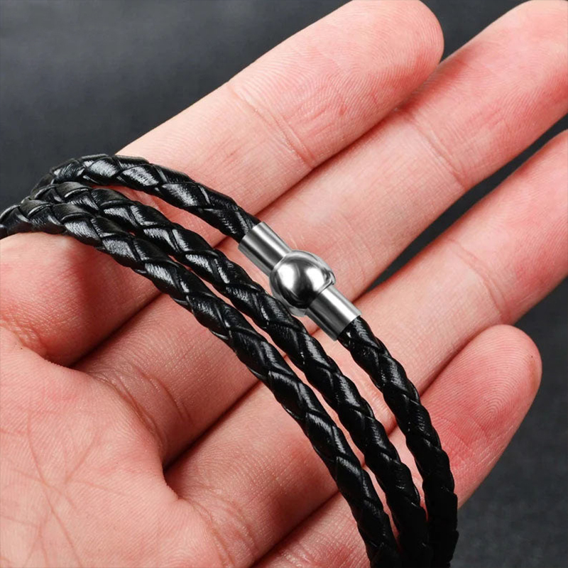 Stainless steel round head engraved diy triple leather bracelet