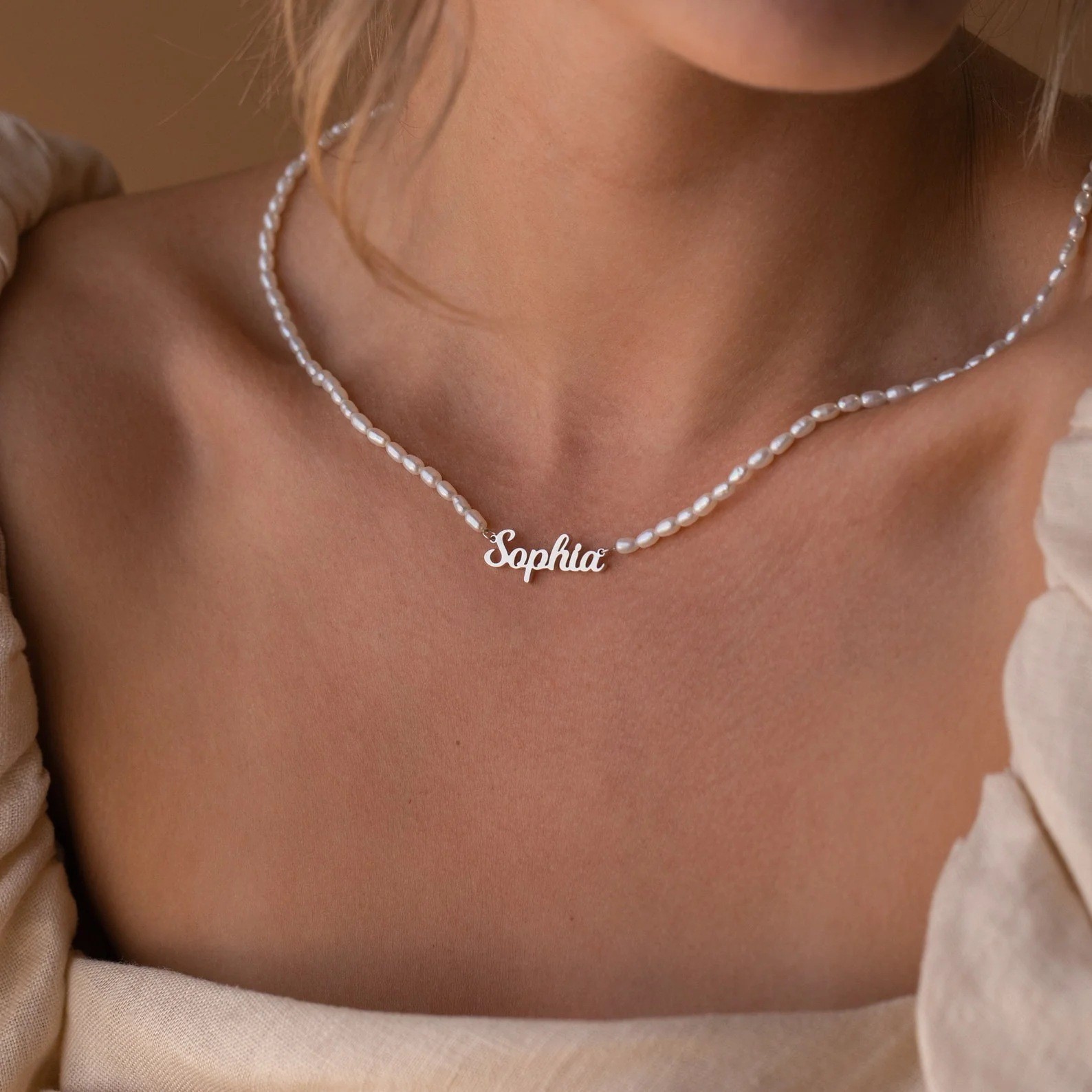 Personalized pendant name DIY pearl chain jewelry