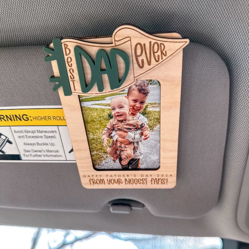 Gifts for Dad Grandpa Personalized Picture Frame, Custom Photo Car Visor Clip
