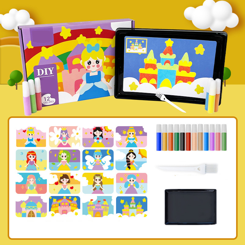 Children's handmade diy color sand painting puzzle coloring toys set