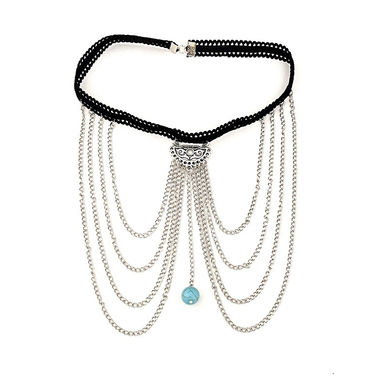 Multi-Layered Metal Chain Turquoise Stretch Leg Chain