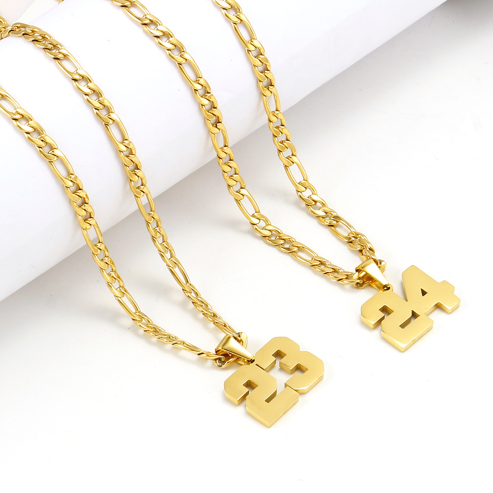 Stainless Steel Necklace Gold Plated Lucky Number Pendant Jewelry