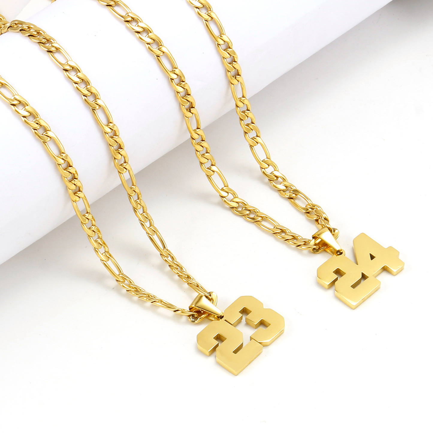 Stainless Steel Necklace Gold Plated Lucky Number Pendant Jewelry