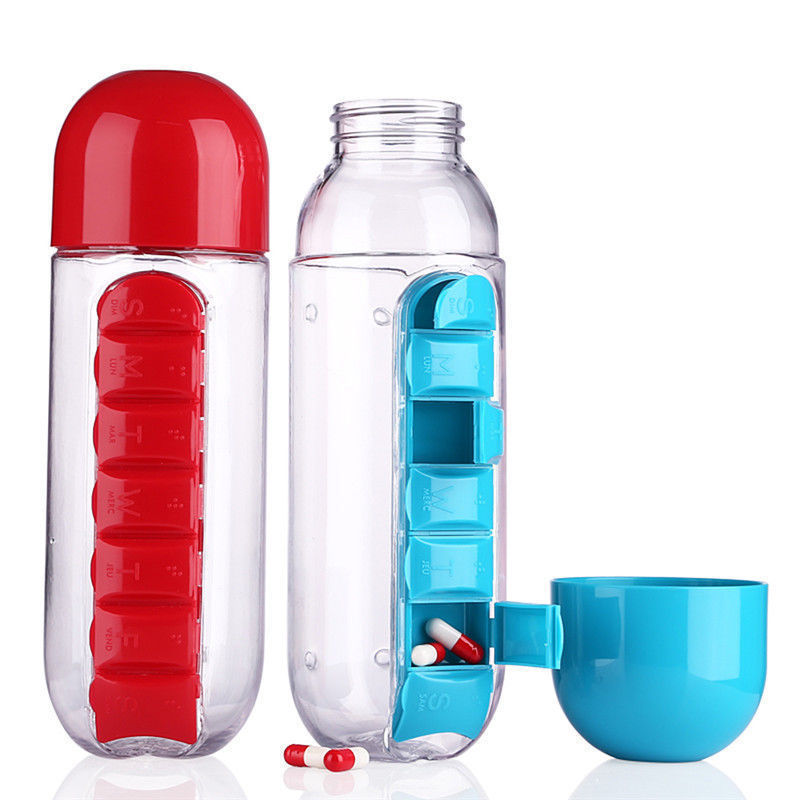 2-in-1 Water Cup Pill Box 7 Compartments Outdoor Portable