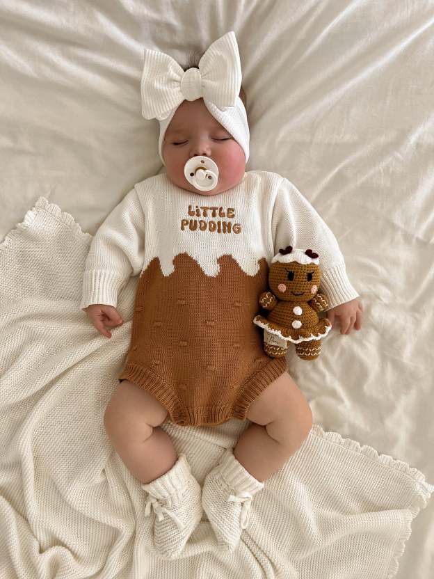 'Little Pudding' Long Sleeve Knit Romper
