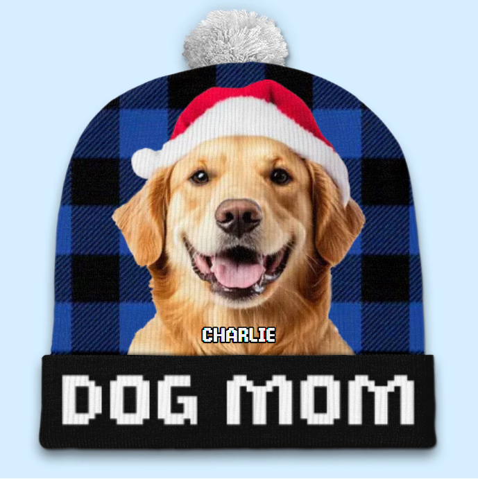 Custom Photo The Best Dog Dad Ever - Dog & Cat Personalized Custom Christmas Beanie Hat - Christmas Gift For Pet Owners, Pet Lovers